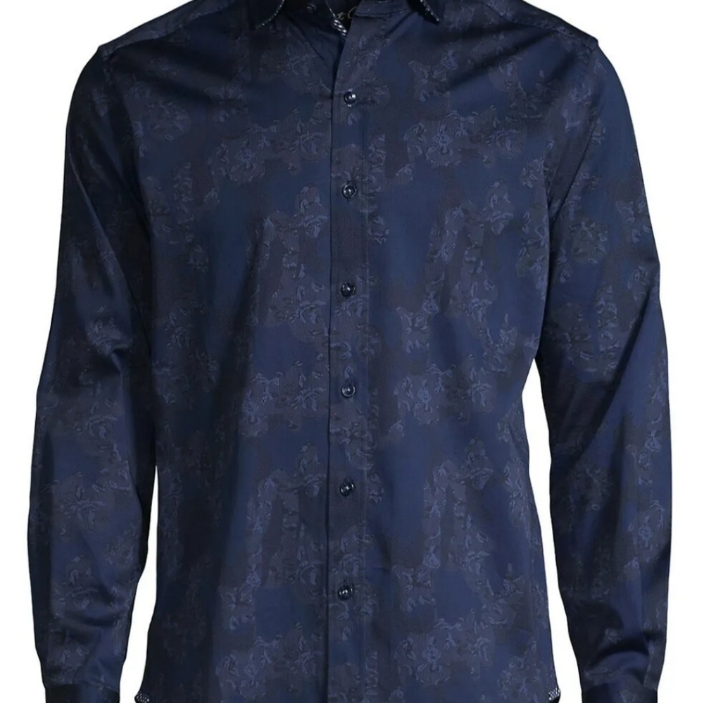 NWT ROBERT GRAHAM TAILORED FIT LEE HIDDEN BUTTON DOWN BLUE SHIRT 2XL